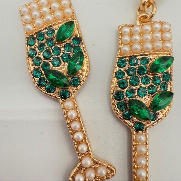 Elegant Green Rhinestone and Faux Pearl Studded Drink Earrings - Picture 5 of 7